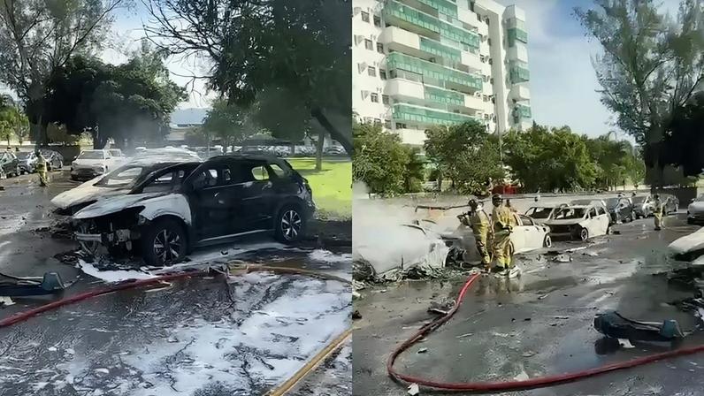 Segundo os bombeiros, relatos apontam que as aeronaves teriam colidido ainda no ar antes de cair em um pátio de estacionamento de uma concessionária da BYD