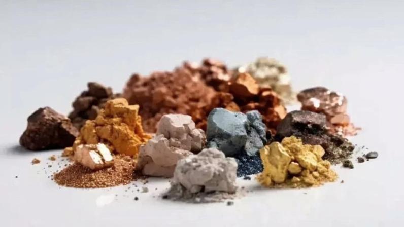 Pilhas de elementos de terras raras extraídos e refinados