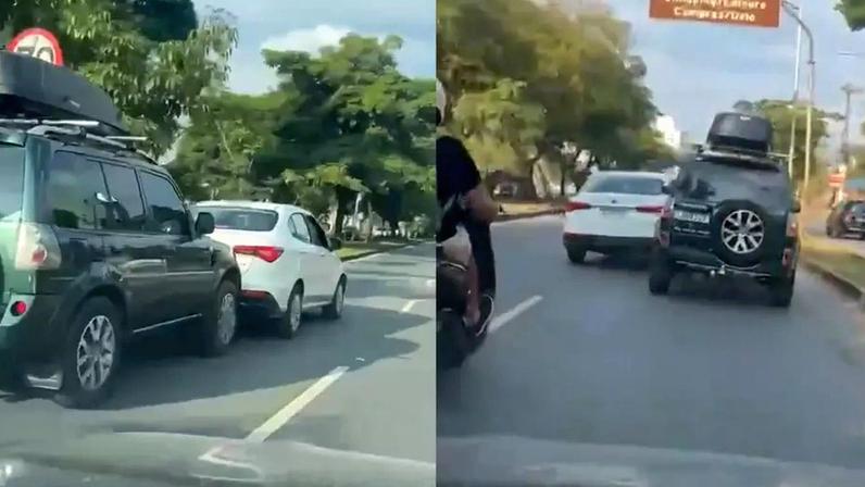 Briga de trânsito em BH termina com carro arrastado por outro