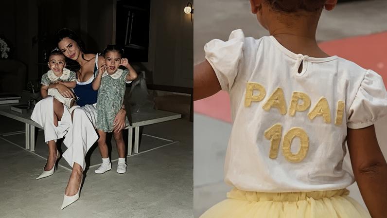 Filhas de Neymar e Bruna Biancardi usaram roupas temáticas antes da estreia do Brasil na Copa