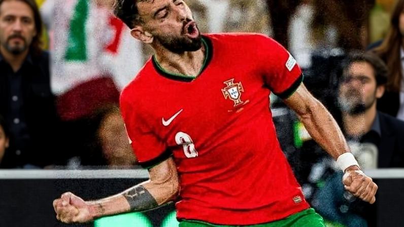 Bruno Fernandes comemora gol marcado por Portugal