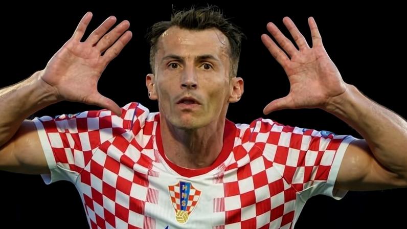 Budimir celebra gol da Croácia sobre Panamá em jogo da Copa do Mundo
