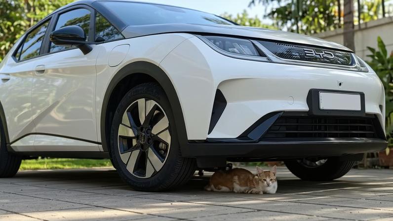 BYD Dolphin com gato embaixo - marca cria novo detector de animais sob o veículo