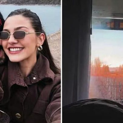 Vitoria Bohn e Caio Castro são vistos acordados agarradinhos aos pés dos Andes