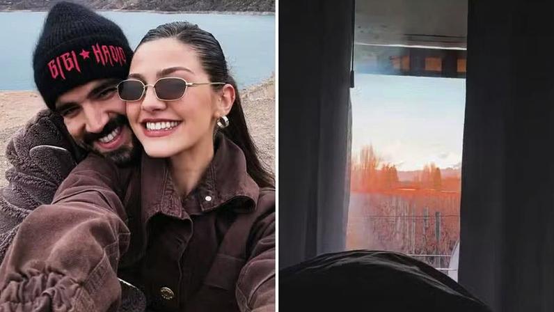 Vitoria Bohn e Caio Castro acordam agarradinhos aos pés da Cordilheira dos Andes