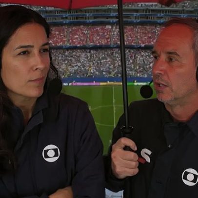 Guarda-chuva de Caio Ribeiro durante transmissão da Copa viraliza; entenda