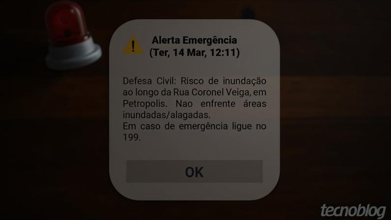 Alerta extremo com a mensagem “misantropia” foi recebido à 1h24 no Rio de Janeiro (imagem: Tecnoblog)