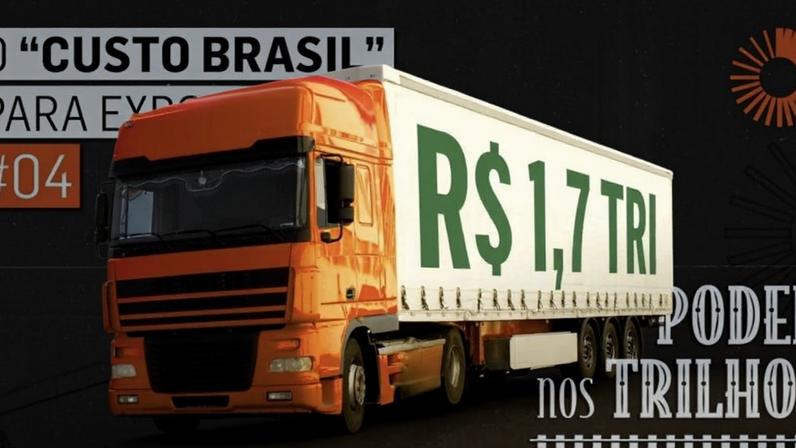 Na imagem, um caminhão com o desenho "R$ 1,7 trilhão”; segundo dados do Mdic, o setor produtivo nacional gasta esse valor a mais do que a média dos países da OCDE para operar
