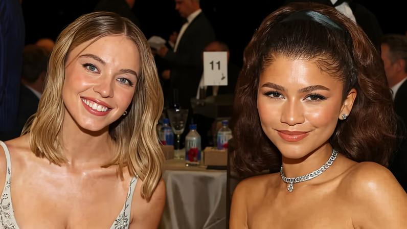 As atrizes Sydney Sweeney e Zendaya no Prêmio Emmy de 2022 — Foto: Getty Images