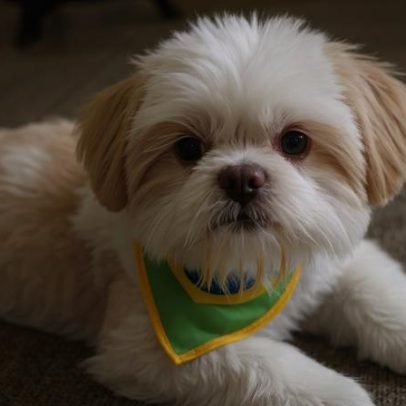 Cachorrinho de Rayan faz sucesso com bandana do Brasil nas redes