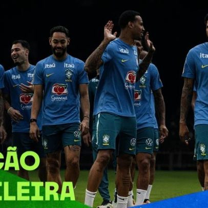 Jogadores treinam em campo para amistoso contra o Haiti