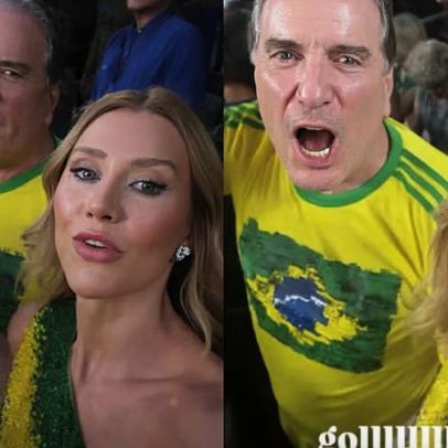 Ana Paula Siebert exibe animação com Roberto Justus em jogo do Brasil nos EUA