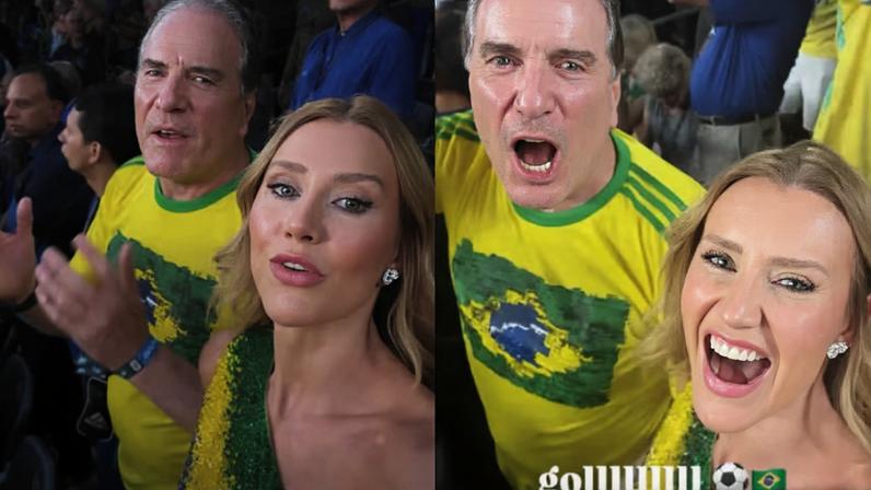 Ana Paula Siebert mostra empolgação de Roberto Justus durante jogo do Brasil nos EUA — Foto: reprodução/instagram