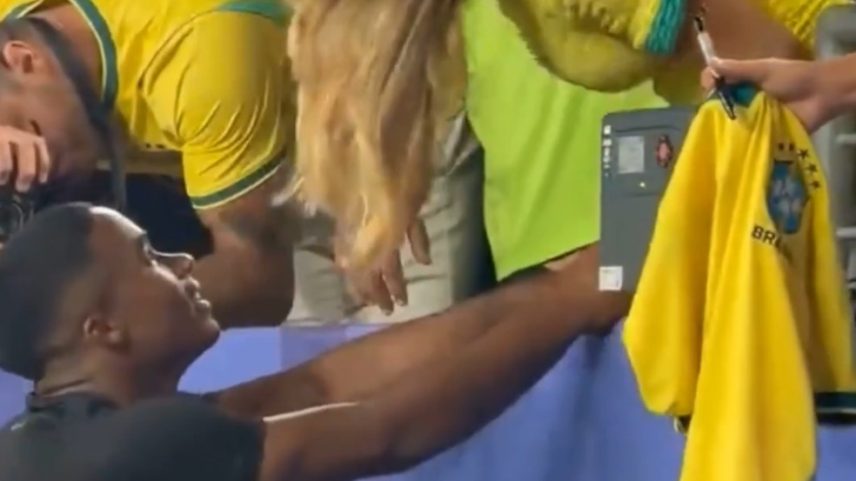 Endrick celebra com a esposa depois do jogo contra o Haiti — Foto: Reprodução/X (antigo Twitter)