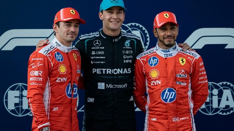 Charles Leclerc, George Russell e Lewis Hamilton, três primeiros colocados do grid na Áustria