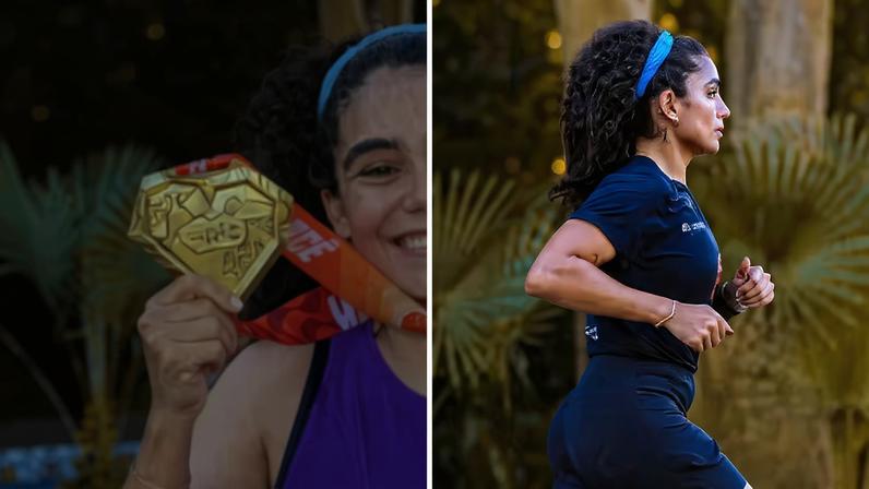 A atleta amadora durante os treinos e na Maratona do Rio — Foto: Arquivo pessoal