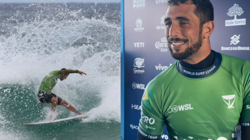 Criado na Praia de Itaúna, Lucas Chumbo, especialista em ondas gigantes, foi convidado para participar pela primeira vez de uma etapa do CT