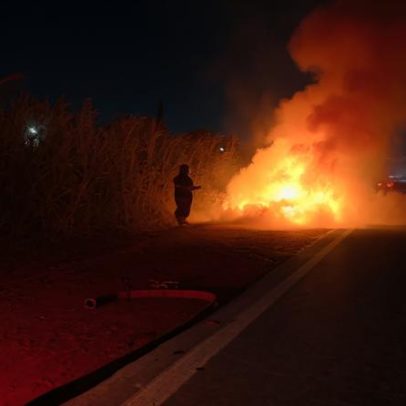 Incêndio atinge motor de carro e consome veículo na BR-265, MG