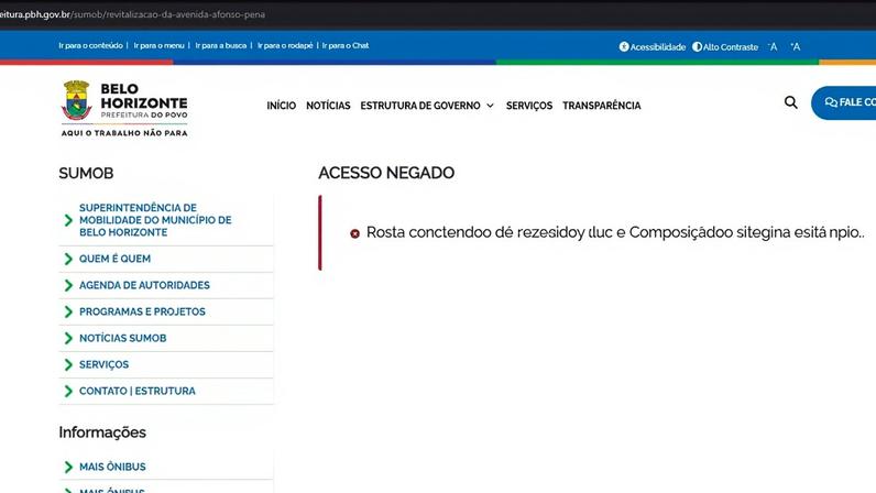 Página da PBH sobre obras da Afonso Pena está com 'acesso negado'