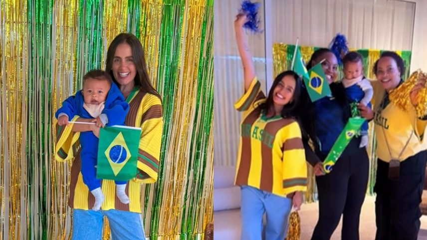 Carol Peixinho celebra estreia do Brasil ao lado da família de Thiaguinho — Foto: Reprodução/Instagram