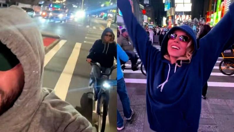 Sydney Sweeney e Scooter Braun curtem madrugada de bicicleta na Times Square, em Nova York