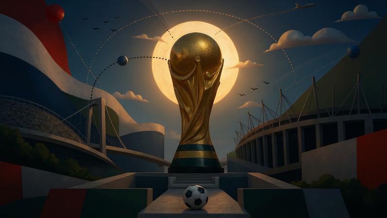 Sensores, câmeras e inteligência artificial transformam a Copa do Mundo de 2026 em um dos eventos esportivos mais tecnológicos da história (Imagem gerada por IA/Exame)