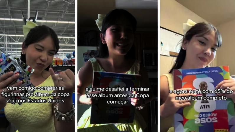 Michelly Tanino mostrou a busca por figurinhas da Copa em um supermercado dos Estados Unidos e comparou os preços com os praticados no Brasil