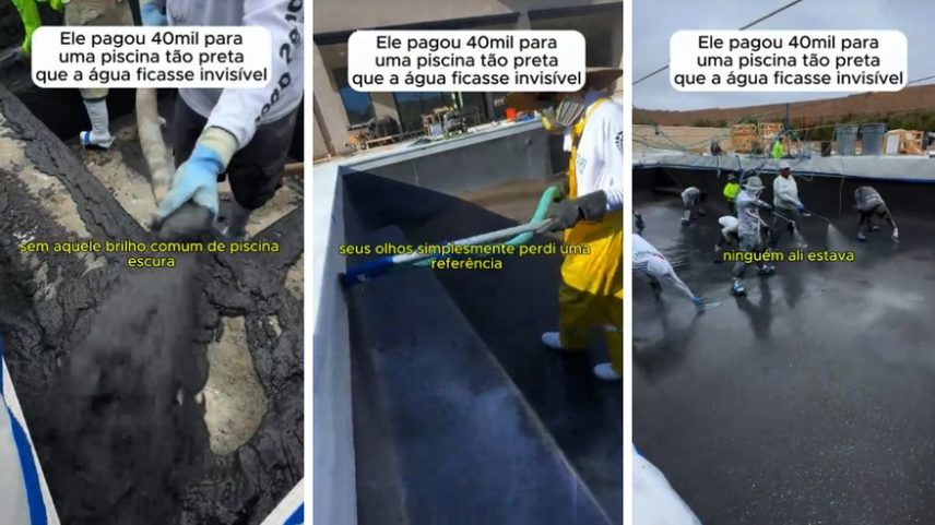 Piscina com revestimento preto viralizou nas redes ao criar a impressão de que a água desaparece. Vídeo já soma mais de 23,5 milhões de visualizações — Foto: Reprodução/TikTok