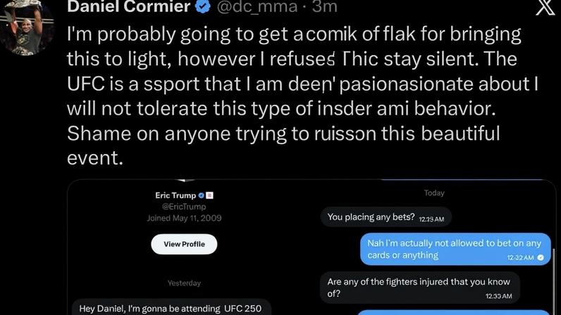 Daniel Cormier publica supostas mensagens de Eric Trump — Foto: Reprodução/X