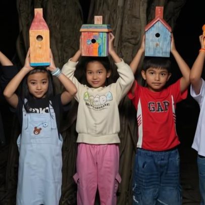 Projeto no Camboja transforma desenhos infantis em casas para pássaros
