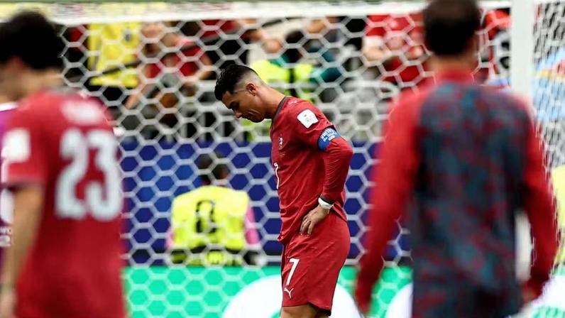 Cristiano Ronaldo lamenta em jogo de Portugal contra RD Congo na Copa do Mundo 2026 — Foto: Reuters