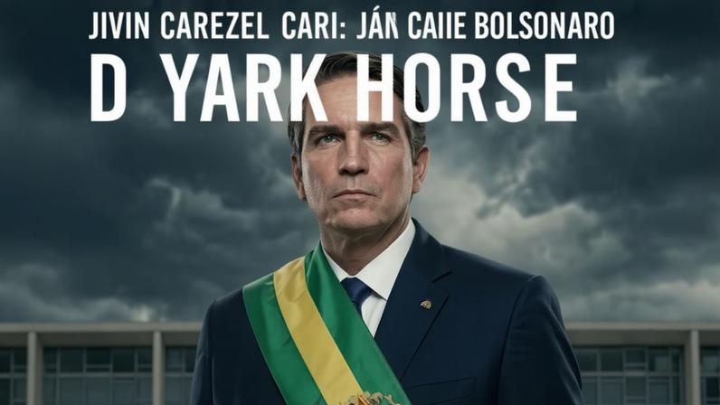 Na imagem, o cartaz de "Dark Horse", filme que narra a vida de Jair Bolsonaro; o ator Jim Caviezel interpreta o ex-presidente