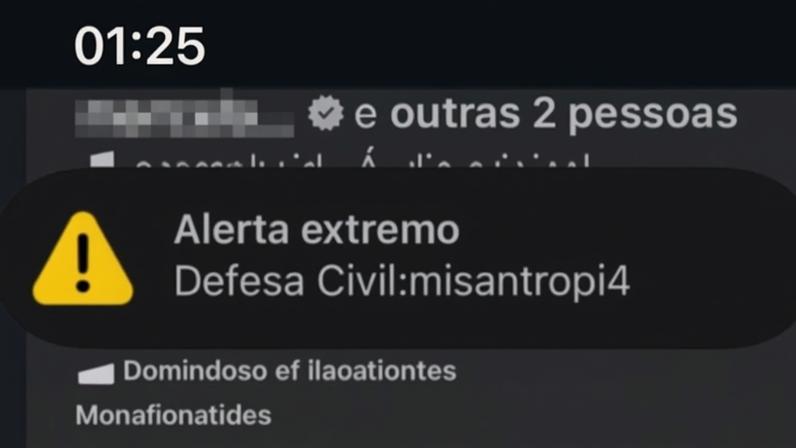 Alerta recebido por celulares na madrugada de sábado, 20 de junho — Foto: Reprodução