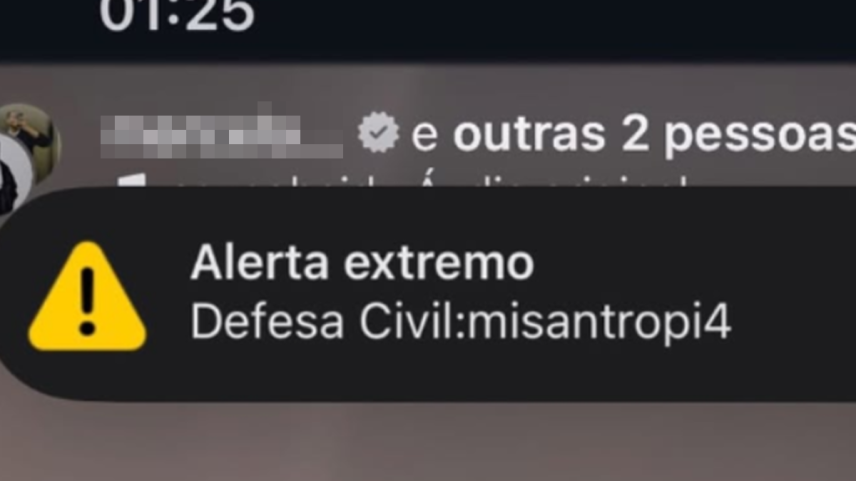 mensagem disparada pela Defesa Civil