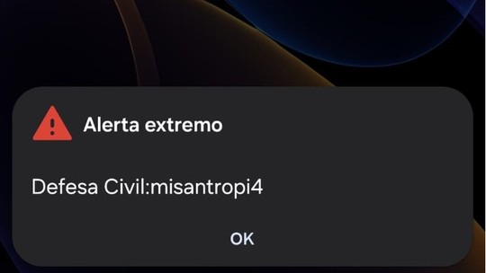 Alerta recebido por celulares na madrugada de sábado, 20 de junho — Foto: Reprodução