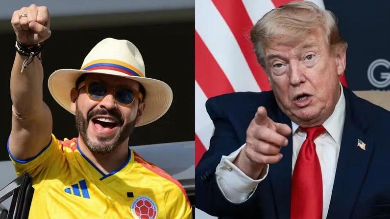 Abelardo de la Espriella (à esquerda), candidato eleito para presidente da Colômbia em apuração preliminar, e Donald Trump, presidente dos EUA.