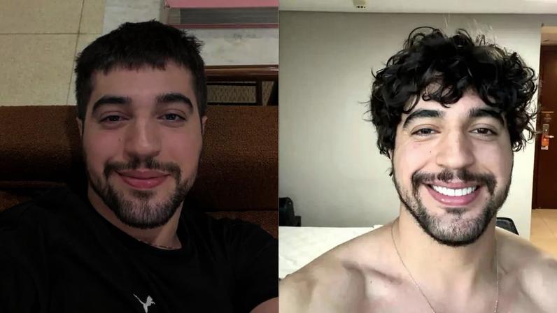 Nattan com o cabelo curto e com o cabelo comprido
