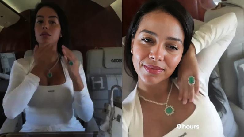 Georgina Rodríguez faz rotina de beleza em voo de jatinho