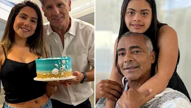 Renato Gaúcho, Ronaldo e Romário posam com alguns dos filhos