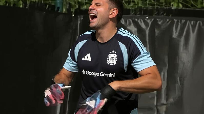 Dibu Martínez preocupou no treino da Argentina ao demonstrar dores enquanto retirava as luvas