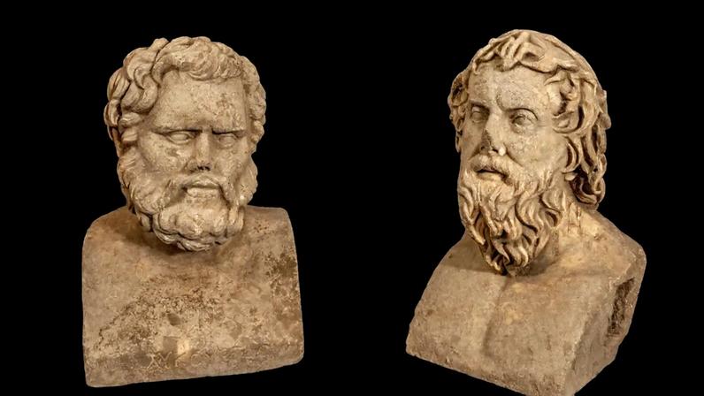 The ancient statues discovered in Binyamina. Researchers believe they once stood atop columns that decorated a public building or elite residence