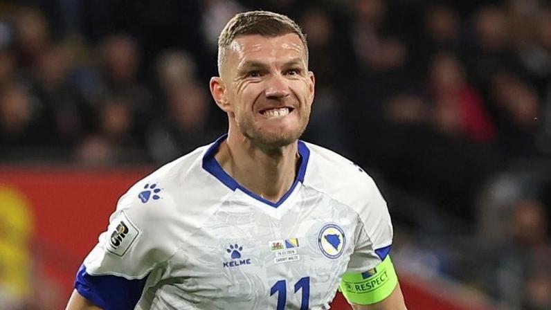 Dzeko comemora gol marcado pela Bósnia