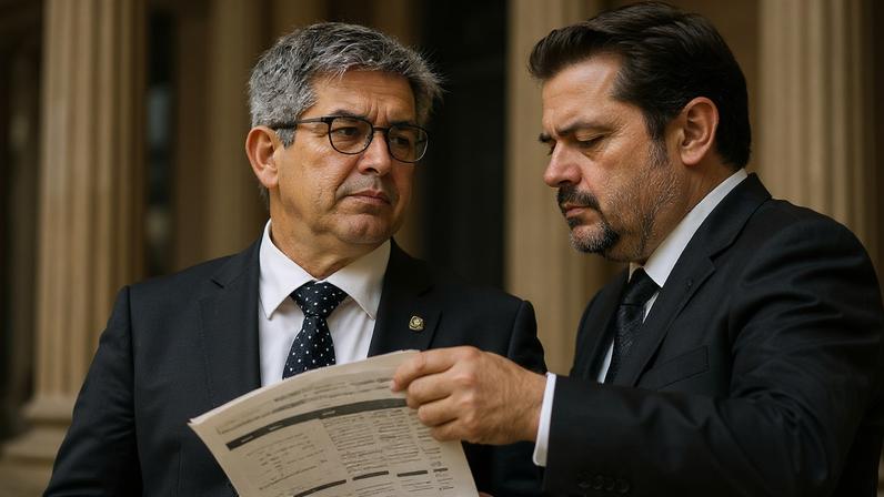 O líder do governo no Senado, Randolfe Rodrigues, e o presidente da casa, Davi Alcolumbre, no dia da votação da "pauta-bomba". (Foto: ChatGPT sobre foto de Carlos Moura/Agência Senado)