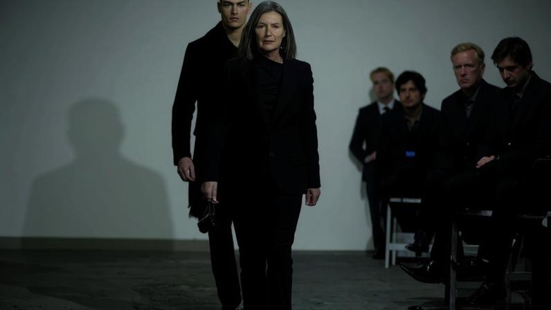 Elfie Semotan walking the runway for Helmut Lang in 2021 during New York Fashion Week.