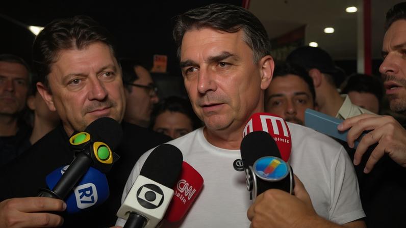 Imagem colorida mostra Flávio Bolsonaro em Goiás - Metrópoles