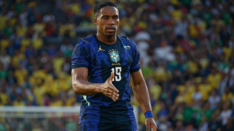 Endrick comemora gol da seleção brasileira contra o Egito em Cleveland (EUA)