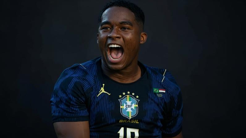 Endrick comemora gol da seleção brasileira contra o Egito em Cleveland (EUA)