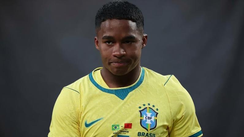 Endrick no jogo Brasil 1 x 1 Marrocos na estreia da Copa