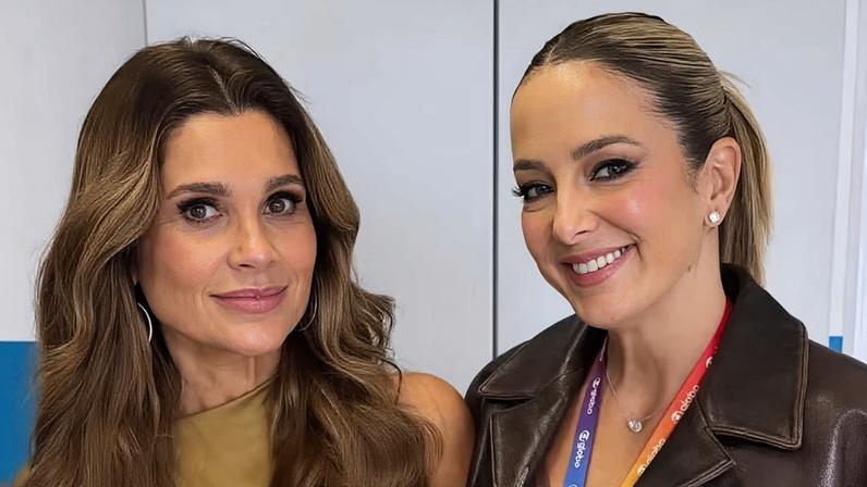 Ticiane Pinheiro posa com Flávia Alessandra em gravação de Quem Ama Cuida