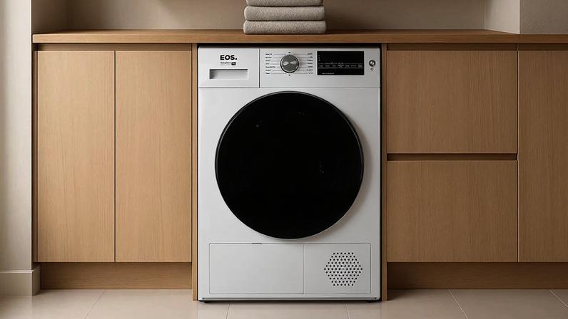 Secadora com heat pump tem como diferencial o reaproveitamento reaproveitar do ar quente durante o ciclo — Foto: Reprodução/EOS